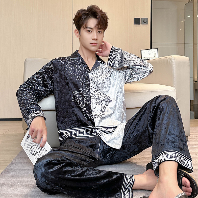 2025秋冬季新款男士睡衣钻石绒高级感洋气可外出穿家居服长袖套装