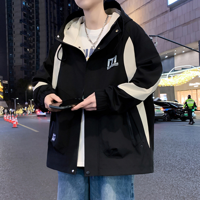 2025青少年新款冲锋衣外套春秋潮牌宽松初中学生大童连帽夹克上衣