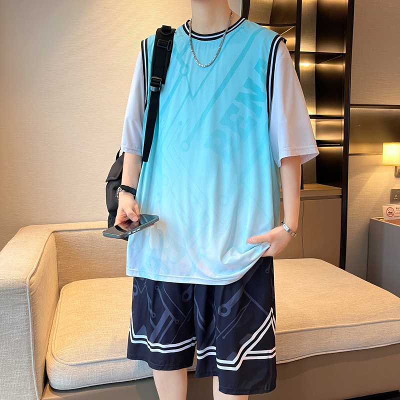 青少年篮球服夏季男孩初中高中学生短袖T恤冰丝运动套装大童球衣