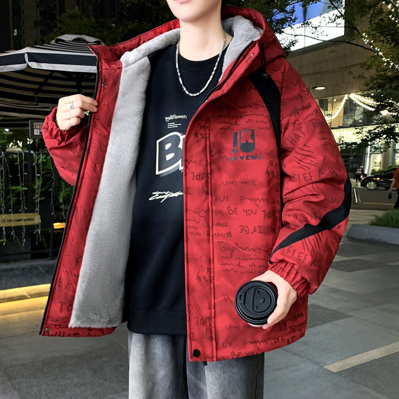 冬季加绒加厚连帽外套青少年初高夹克