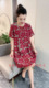 圆领宽松中长款 洋气红花天丝棉麻连衣裙女夏季 短袖 显瘦减龄休闲裙