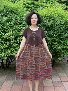 韩范妈妈装假两件花色拼接连衣裙2024年夏季新款洋气百搭休闲裙子