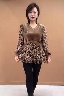 金丝绒拼接保温洋气打底衫女士春季长袖蕾丝花边v领宽松减龄小衫