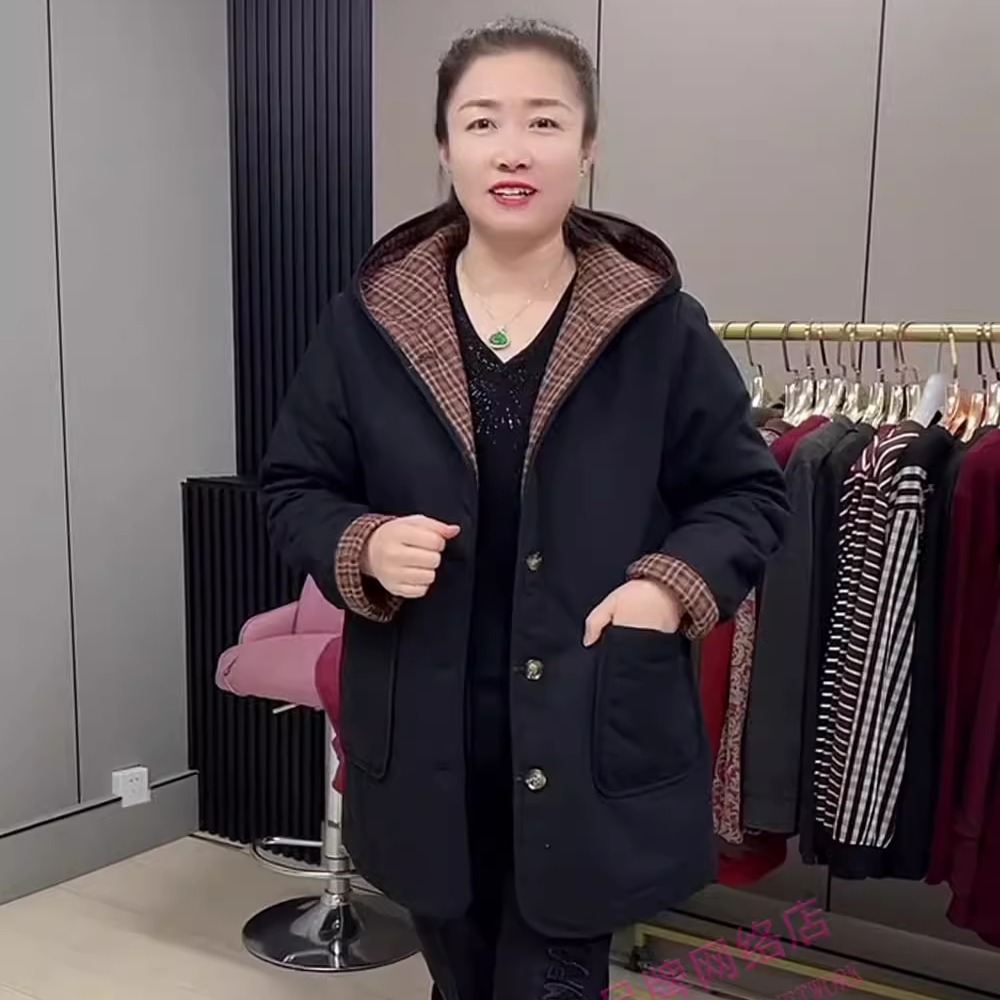 妈妈装大码显瘦连帽休闲二棉外套