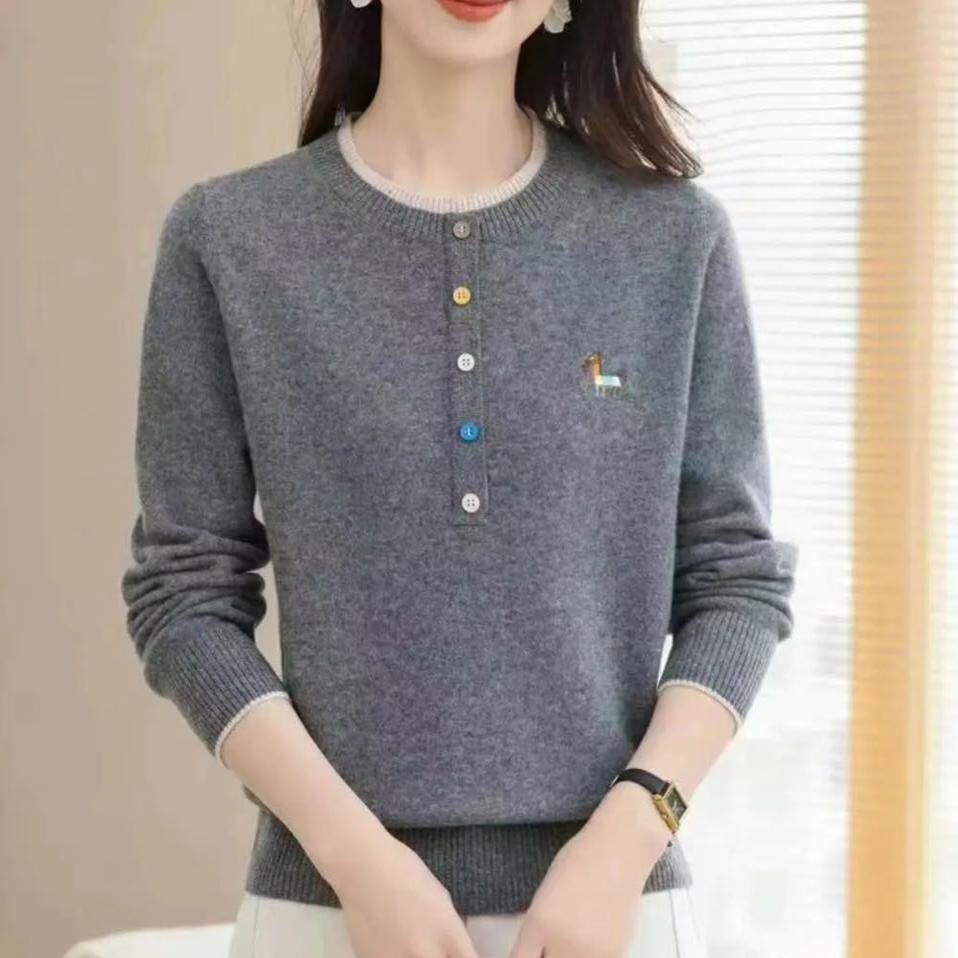 彩扣圆领针织衫上衣女士冬季气质妈妈百搭洋气新款长袖毛衣打底衫,女装/女士精品,毛针织衫,淘宝优惠券,粉丝福利购,淘宝优惠卷