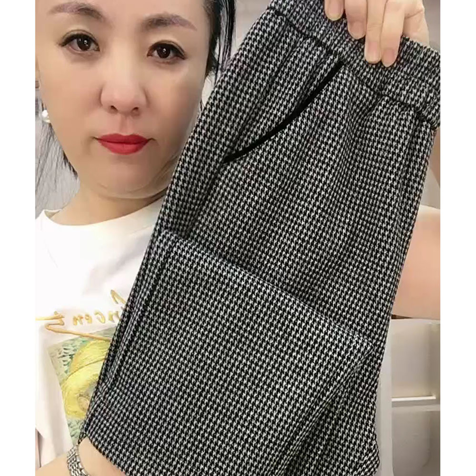 2025春季新款千鸟格女裤高腰洋气显瘦九分哈伦格子小脚休闲裤子女
