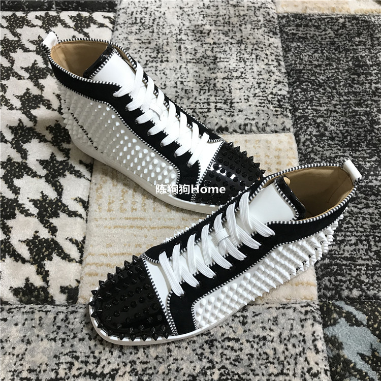 thumbnail for CLOUMANCE new high-top white spell black leather front and rear rivet sneakers