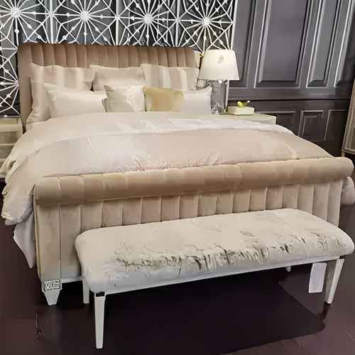 美克塞纳之光橡木双人美家高端定制布艺软靠床古典主皇帝雪橇床