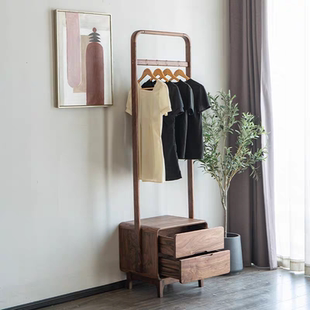 北美黑胡桃木衣帽架家用全实木衣架落地卧室现代简约室内挂衣架子