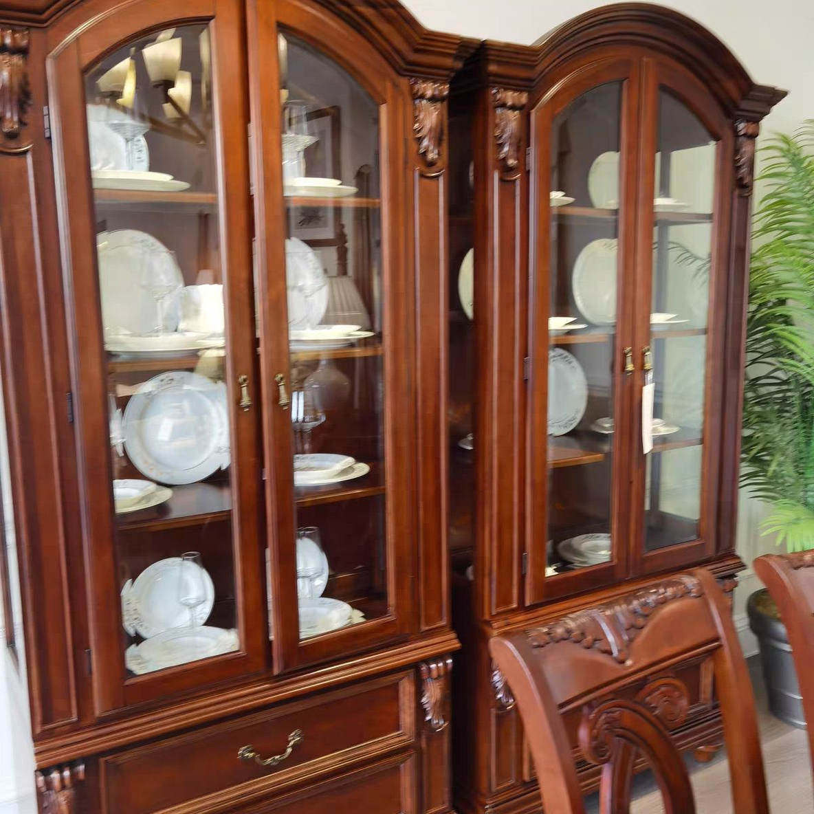 美式乡村酒红双门玻璃酒柜美式复古胡桃木实木陈列展示装饰柜定制