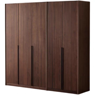 北欧实木轻奢衣柜北美黑胡桃木现代简约卧室收纳衣橱格栅门组合柜