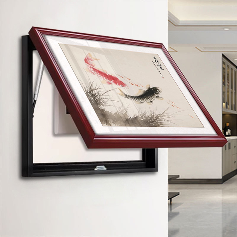 中式免打孔电表箱实木框挂画