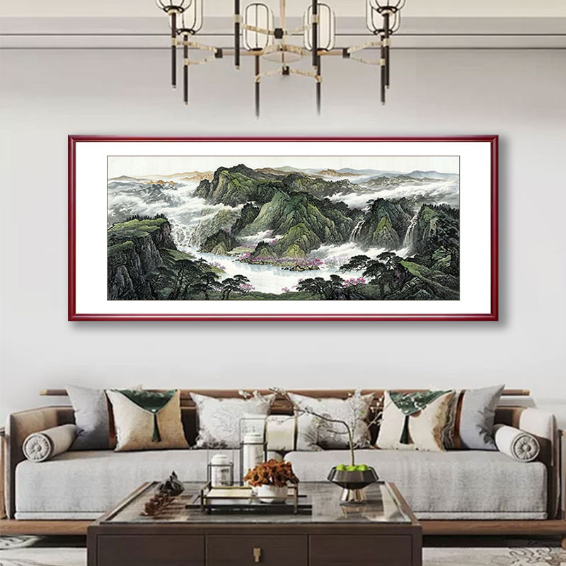 聚宝盆挂画国画客厅山水画办公室靠山画中式沙发背景墙福地装饰画