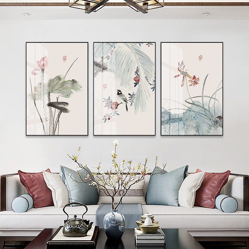 花鸟新中式风沙发背景墙装饰画