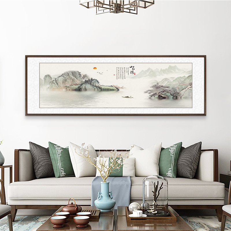 新中式山水画尊弘实木框高端国画