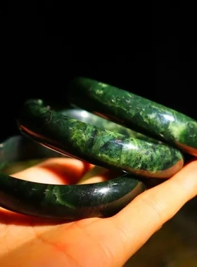 手镯药王石真货玉镯墨绿色手饰玉镯子高冰种不掉色藏玉扁条