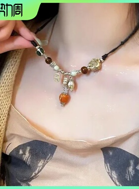 复古锁骨链项链新中式流苏蝴蝶设计感民族风网红长款颈链
