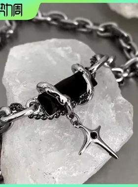 项链嘻哈酷缠绕十字感黑宝石个性高街冷淡风配饰潮流多层星体