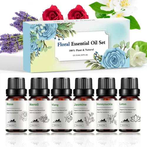 外贸6件套植物单方精油花香套装玫瑰香薰车载护肤按摩油样品