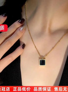 复古黑色方牌项链女轻奢小众设计感高级气质锁骨链2023年新款秋冬