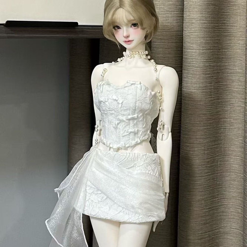 Bjd娃衣四分三分纯欲风吊带+包臀裙半身裙两件白色公主装礼服套装