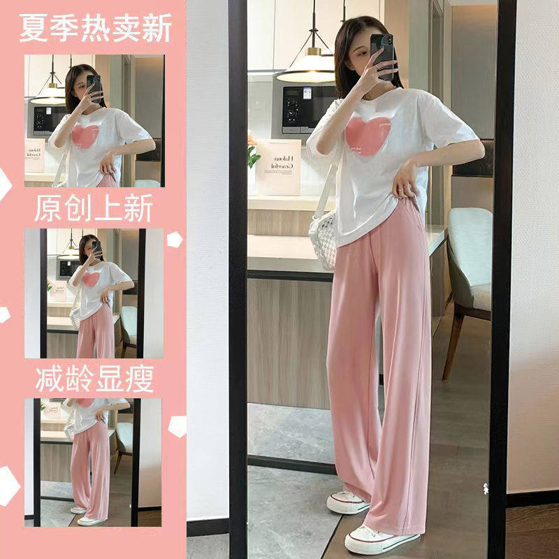MATERNITY SUIT SUMMER WIDE-LEG PANTS COTTON SHORT-SLEEVED T-SHIRT TOP NEW FASHION CASUAL AND LOOSE THIN TWO-PIECE SET