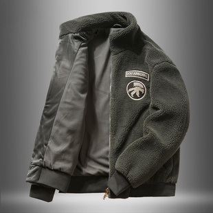 冬季新款棉衣男士加绒加厚保暖羔羊绒棉服夹克立领摇粒绒高端外套