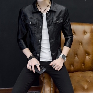 皮衣男修身韩版潮流帅气青年机车服春秋季款高级感皮夹克男士外套