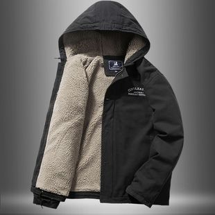 羊羔毛外套男2025新款秋冬季袄子加厚保暖棉衣夹克羔羊绒工装棉服
