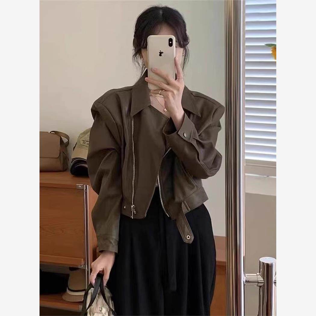 欧货胖mm大码女装短款pu小皮衣外套女春秋2025新款机车皮夹克