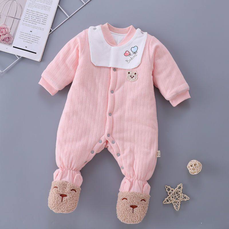 春秋连体衣服春秋薄棉宝宝哈衣包脚连脚新生儿衣服轻薄婴儿外出服