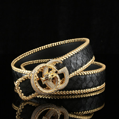 真蟒蛇皮带男士史蒂芬裤腰带