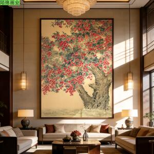 新中式客厅沙发背景墙画名家高端荔枝树装饰画硕果累累大气壁画