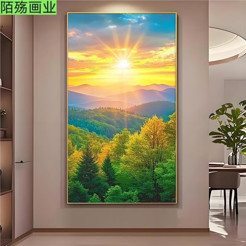 旭日东升玄关装饰画入户客厅东墙挂画日出东方简约风景画墙画壁画