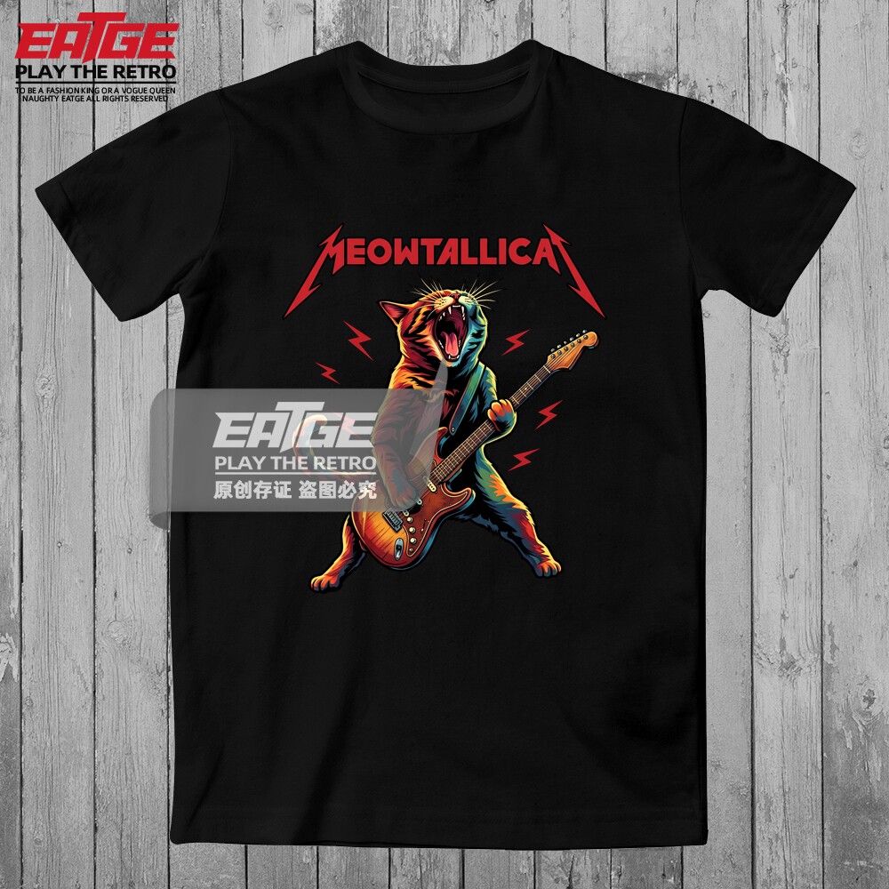 Meowtallica重金属摇滚T恤Metallica致敬电吉他喵星人美式体恤