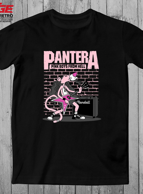 潘多拉乐队T恤Pantera搞怪粉红豹摇滚搞笑夸张潮流纯棉黑色体恤