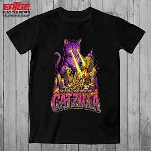 猫咪斯拉T恤恶搞怪兽CATZILLA喵星人猫哥毁灭城市EATGE原创体恤