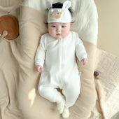 婴儿拉链连体衣纯棉白色新生儿衣服春秋男女宝宝秋装 睡衣哈衣爬服