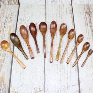 日式木制勺子调羹蜂蜜勺无漆儿童勺饭勺小调羹长柄木头拉面勺汤勺