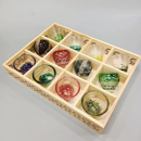 日本料理切子玻璃琉璃彩色清酒茶杯冰酒杯刻花杯竹木六九宫格盒子