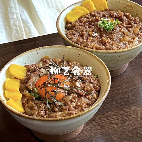 日本料理陶瓷餐具日式复古粗陶高脚米饭海鲜丼饭烧肉饭斗笠面汤碗