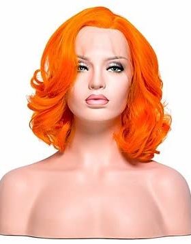 lace front wigs欧美时尚橙色中长卷发 爆款前蕾丝化纤女士假发套