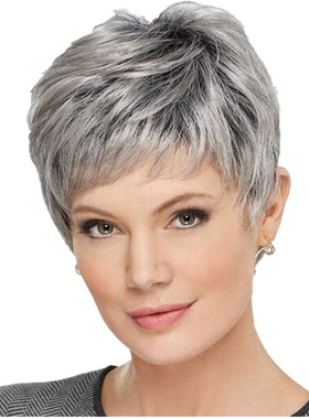 跨境欧美女士短发头套玫瑰网灰色渐变化纤假发Synthetic hair wig