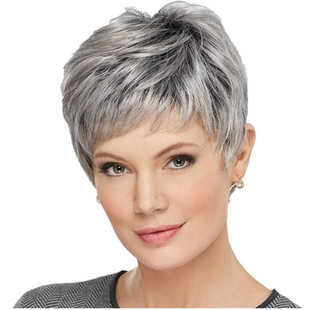 跨境欧美女士短发头套玫瑰网灰色渐变化纤假发Synthetic hair wig