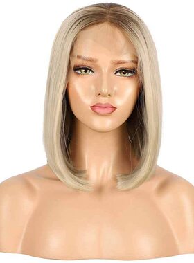 Synthetic wig 渐变色短直发 自然仿真头皮 中分金色假发 波波头
