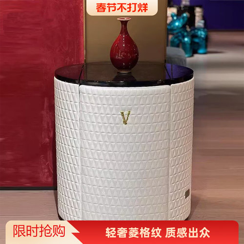 意式轻奢皮革菱格纹带镜梳妆台