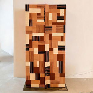 意式轻奢实木酒柜客厅设计师款现代时尚艺术拼色储物柜别墅餐边柜