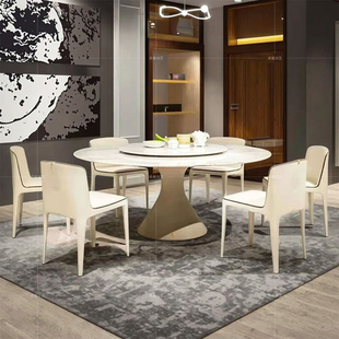 意式餐桌大理石设计师异形圆桌轻奢高级感现代家用别墅带转盘饭桌