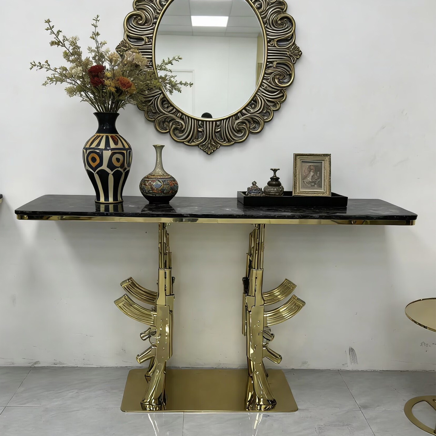 意式轻奢大理石玄关台设计师款入户靠墙创意金属枪形支架端景台,住宅家具,玄关台,淘宝优惠券,粉丝福利购,淘宝优惠卷