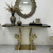 意式 入户靠墙创意金属枪形支架端景台 轻奢大理石玄关台设计师款